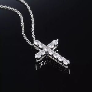 Round Cut Diamond Eternity Prong Cross Necklace